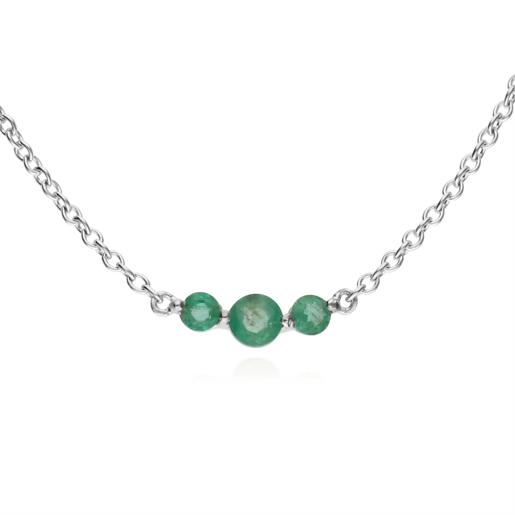 Argent Sterling Trois Pierres Émeraude Rond Dégradé 45cm Collier