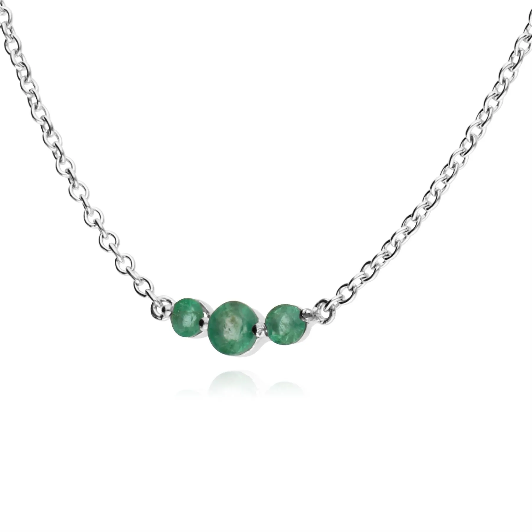 Argent Sterling Trois Pierres Émeraude Rond Dégradé 45cm Collier