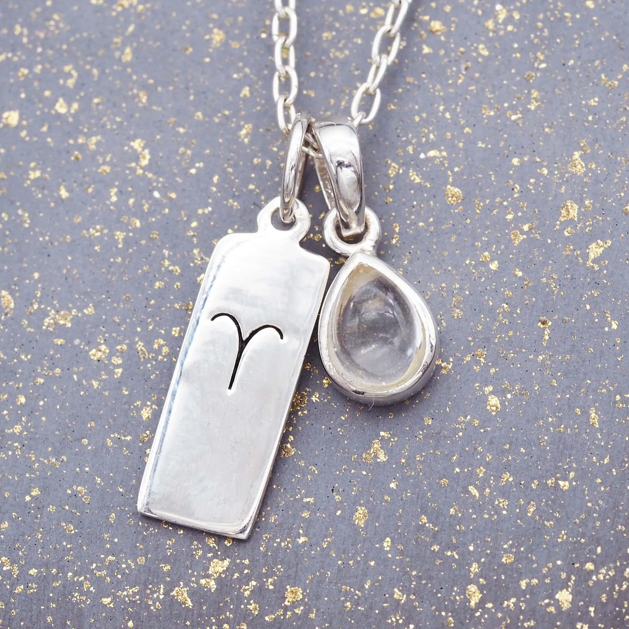 Aries Star Sign and April Birthstone Necklace