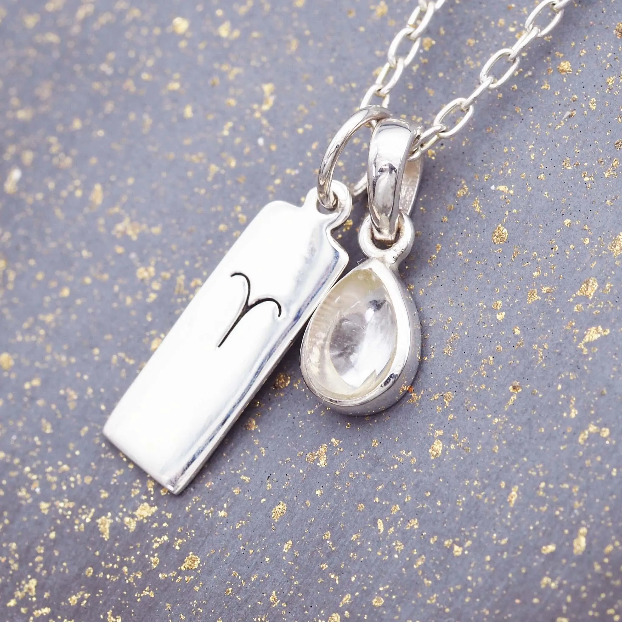 Aries Star Sign and April Birthstone Necklace