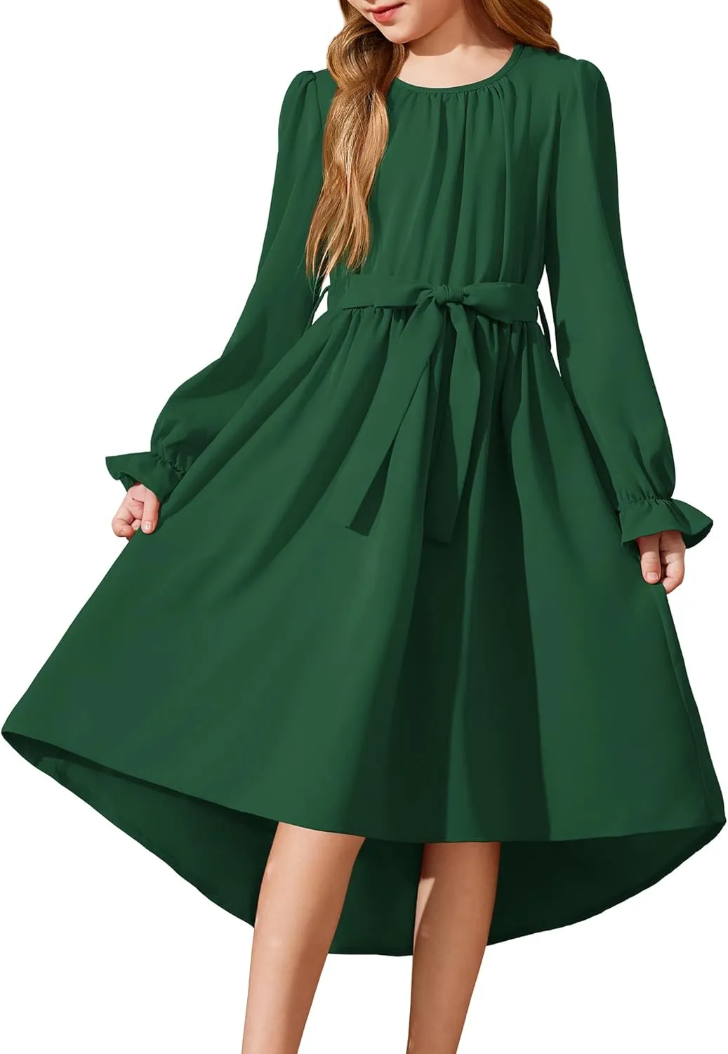 Arshiner Girls Long Sleeve Dress Low Flowy Swing Semi Party Dresses