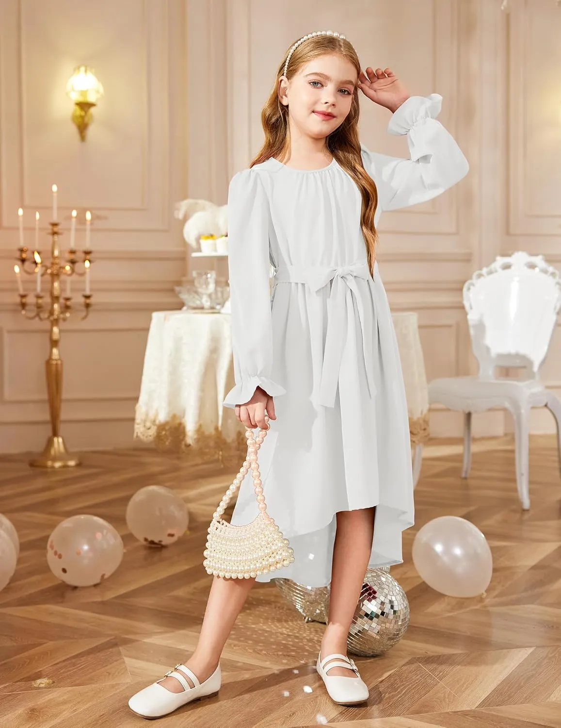 Arshiner Girls Long Sleeve Dress Low Flowy Swing Semi Party Dresses