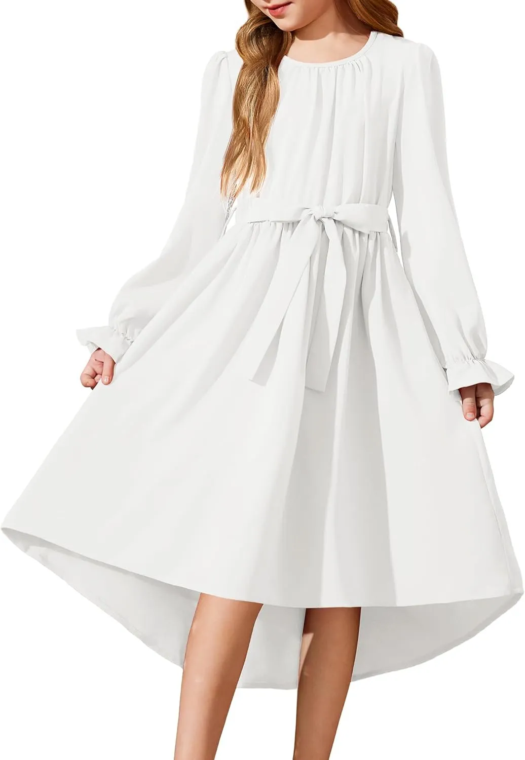 Arshiner Girls Long Sleeve Dress Low Flowy Swing Semi Party Dresses