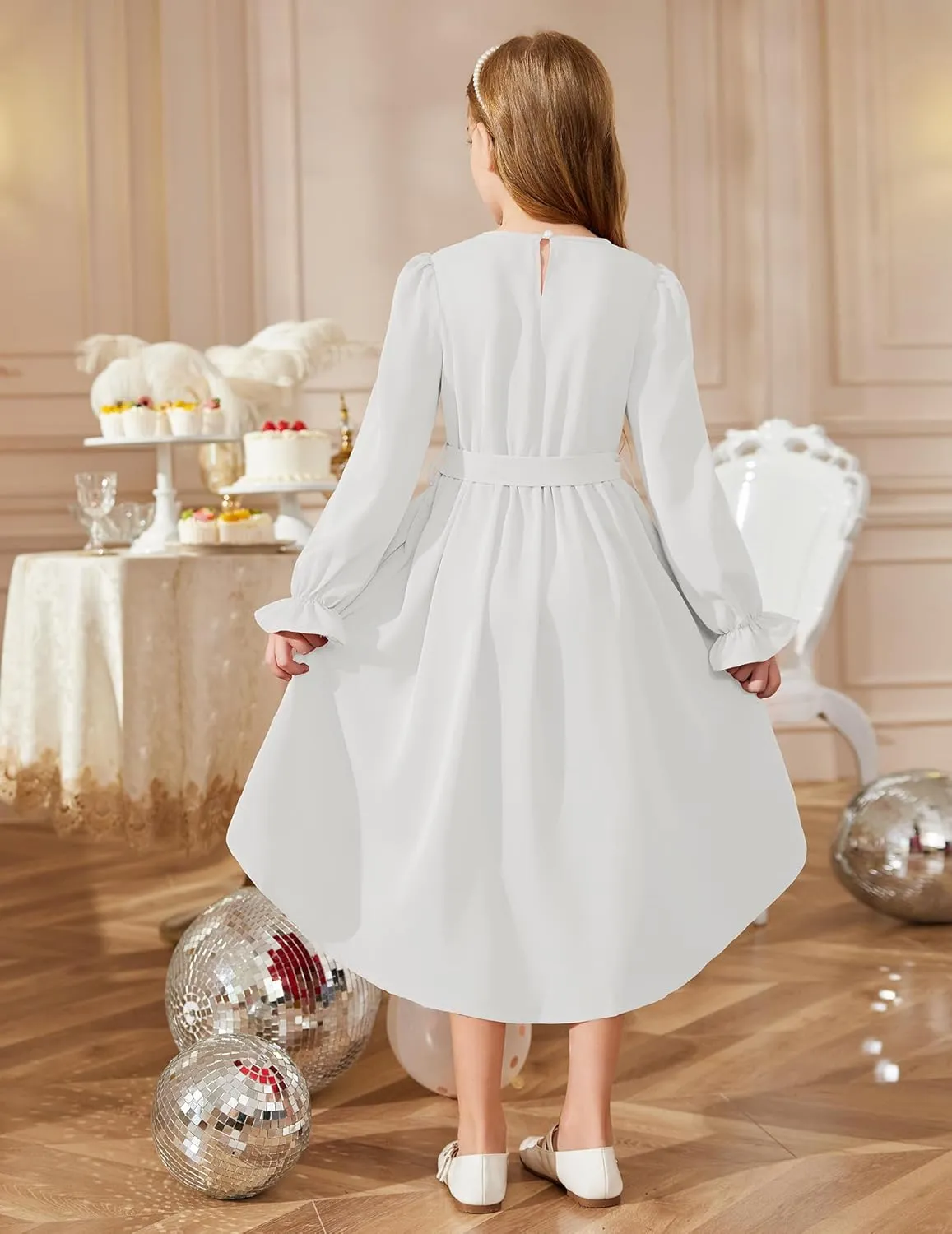 Arshiner Girls Long Sleeve Dress Low Flowy Swing Semi Party Dresses
