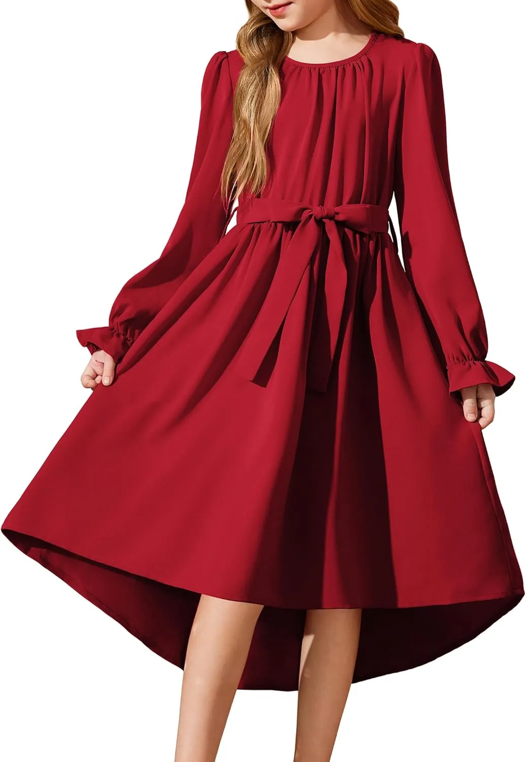 Arshiner Girls Long Sleeve Dress Low Flowy Swing Semi Party Dresses