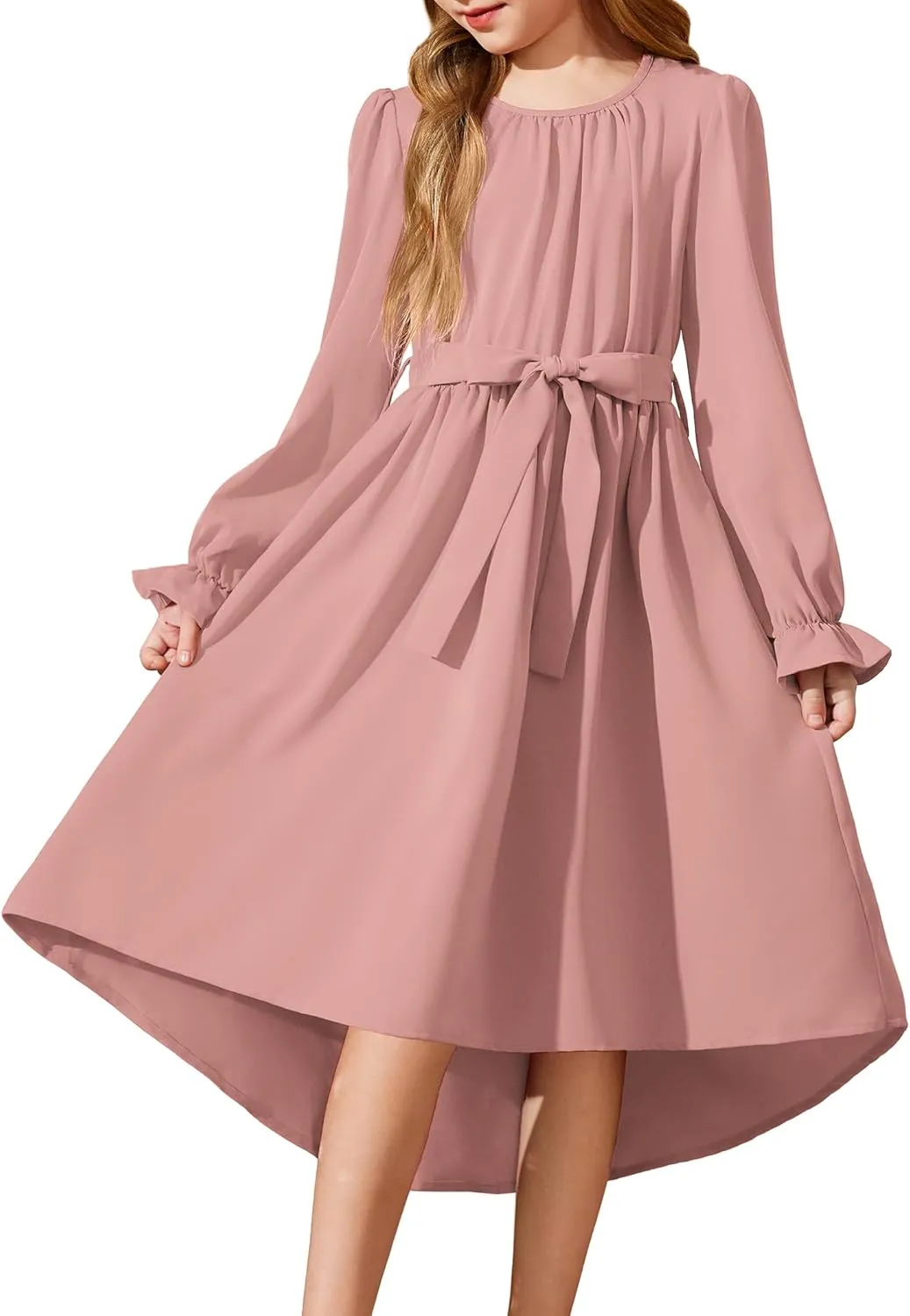Arshiner Girls Long Sleeve Dress Low Flowy Swing Semi Party Dresses