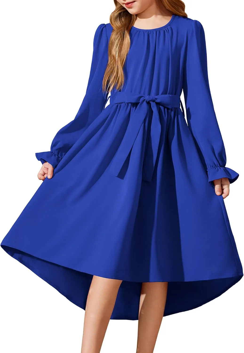 Arshiner Girls Long Sleeve Dress Low Flowy Swing Semi Party Dresses