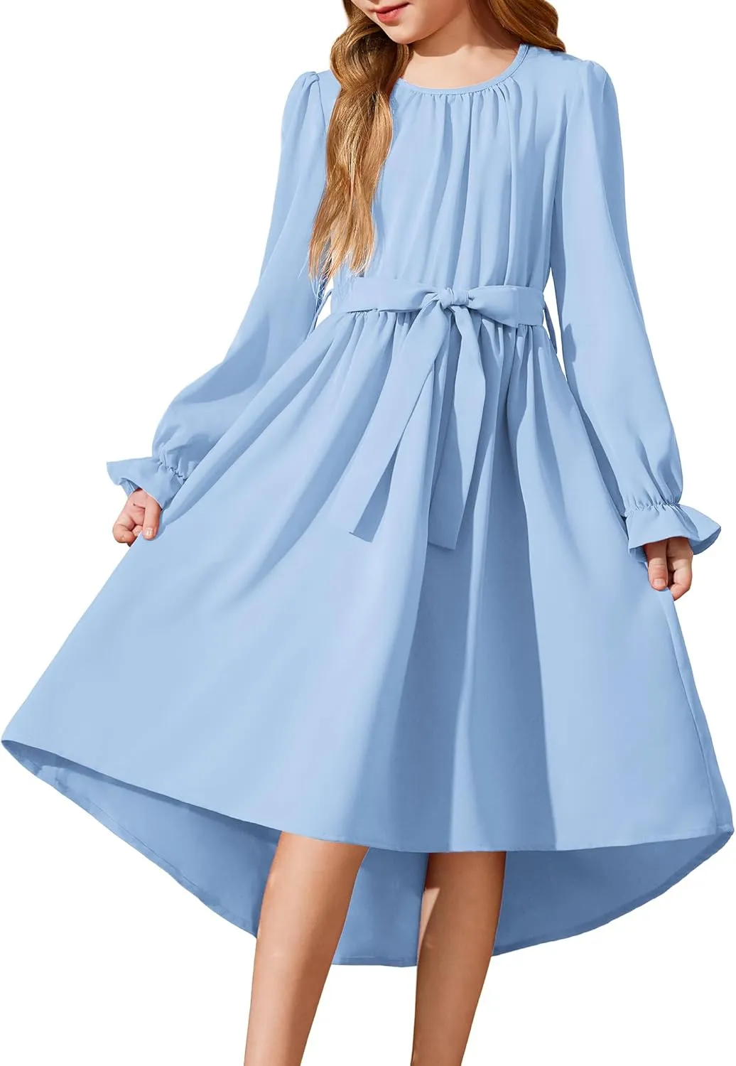 Arshiner Girls Long Sleeve Dress Low Flowy Swing Semi Party Dresses