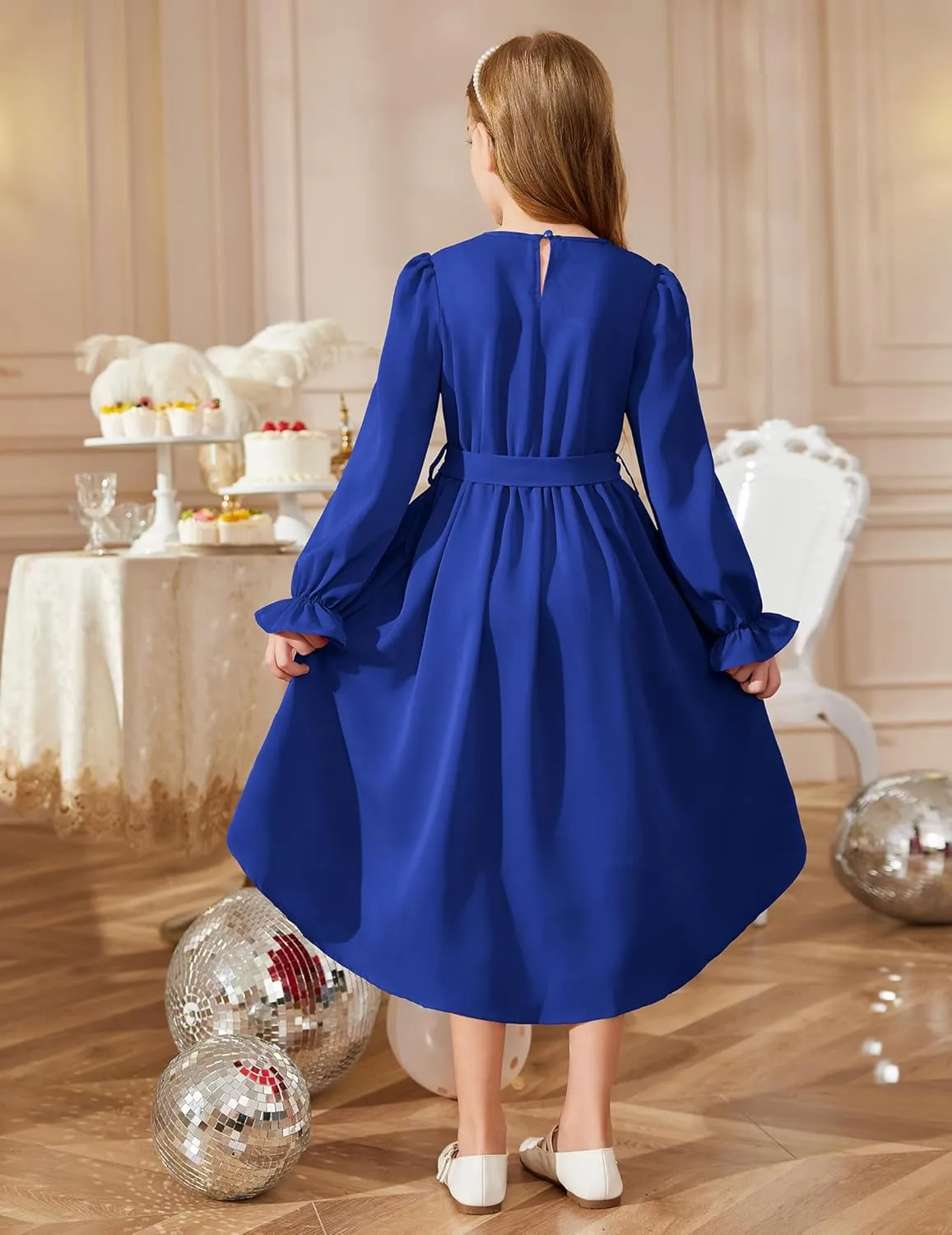 Arshiner Girls Long Sleeve Dress Low Flowy Swing Semi Party Dresses