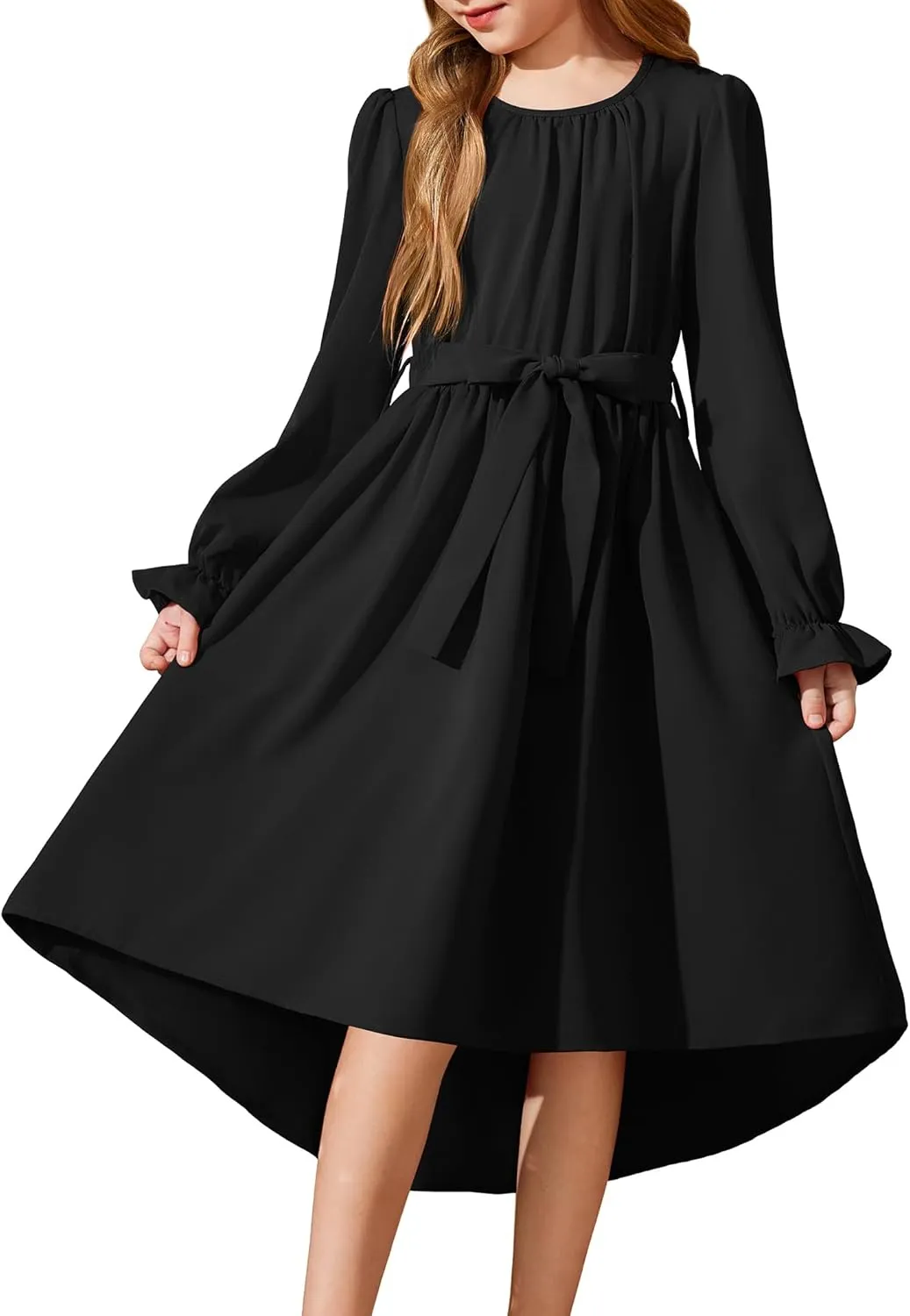 Arshiner Girls Long Sleeve Dress Low Flowy Swing Semi Party Dresses