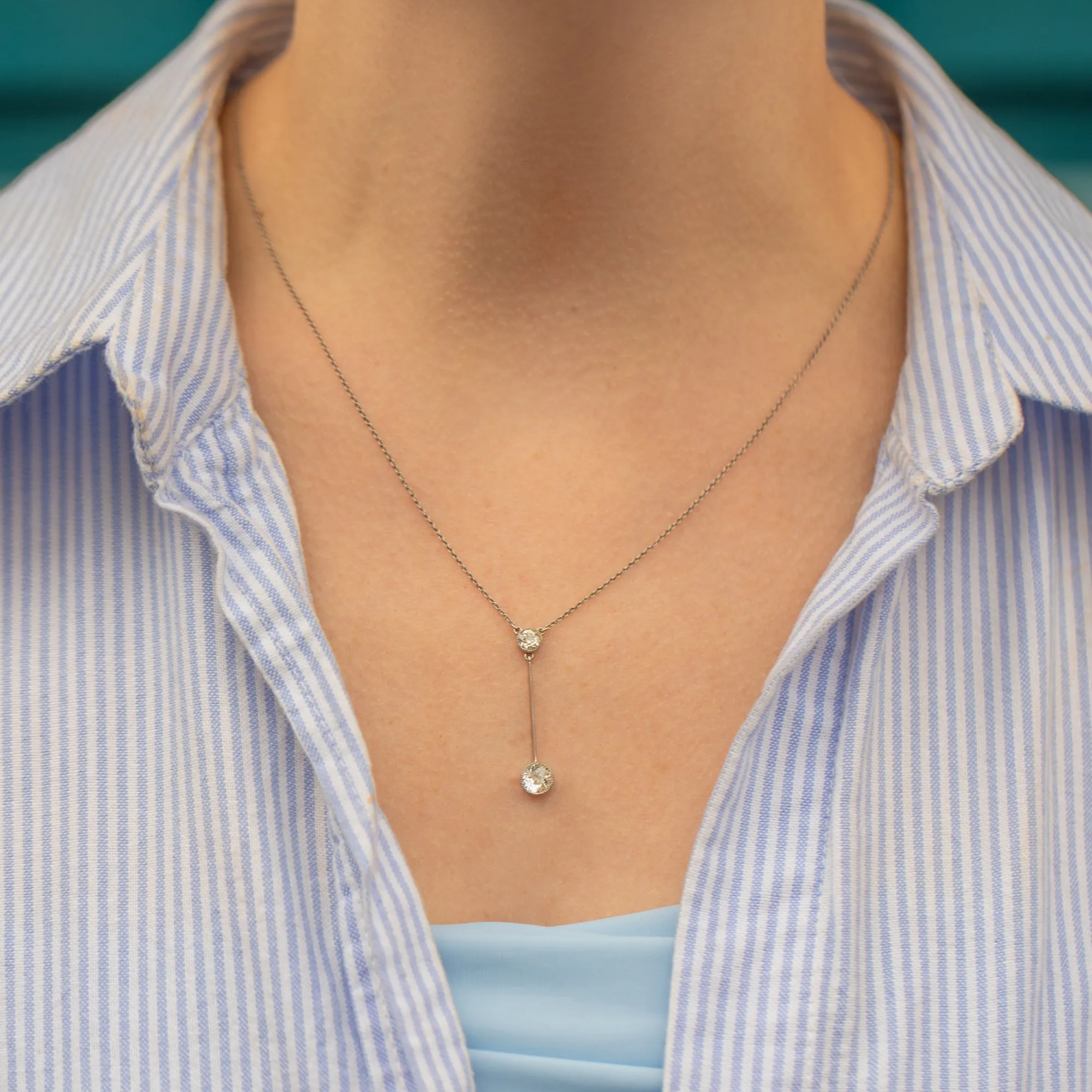 Art Deco Platinum Old European-Cut Diamond Drop Necklace, 0.80ct