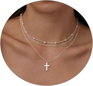 ASCOMY Cross Necklace for Women 14K Gold & Silver Plated Cross Pendant Necklace Trendy Cross Pendant Chain Necklace Minimalist Daily Decoration Jewellery For Women Dainty Religious Gift