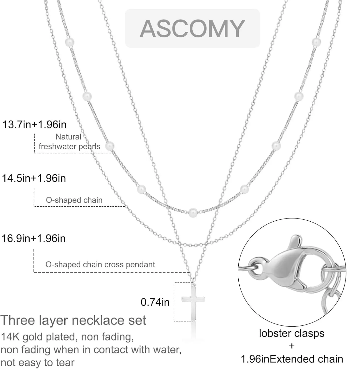 ASCOMY Cross Necklace for Women 14K Gold & Silver Plated Cross Pendant Necklace Trendy Cross Pendant Chain Necklace Minimalist Daily Decoration Jewellery For Women Dainty Religious Gift