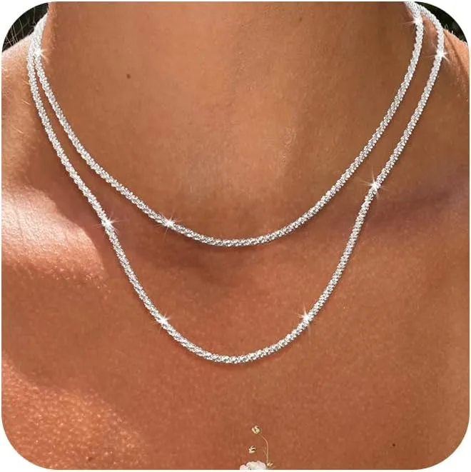 ASCOMY Layered Necklaces for Women Gold Necklace 14K Gold/Silver Plated Pendant Necklace Layered Cross Necklace Paperclip Rope Bead Box Satellite Dot Chain Necklaces Gold Choker Trendy Jewelry Gift
