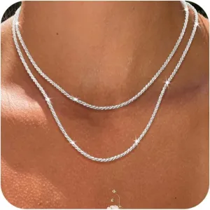 ASCOMY Layered Necklaces for Women Gold Necklace 14K Gold/Silver Plated Pendant Necklace Layered Cross Necklace Paperclip Rope Bead Box Satellite Dot Chain Necklaces Gold Choker Trendy Jewelry Gift