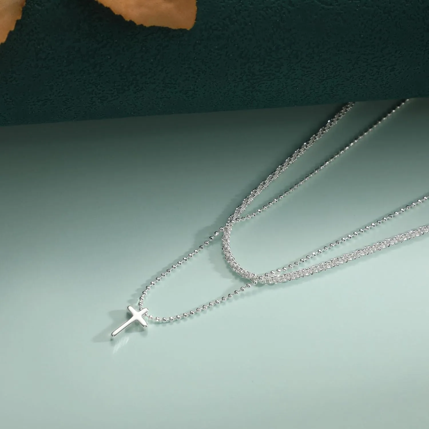 ASCOMY Necklaces for Women Dainty Necklace14K Gold/Silver Plated Sparkling Twist Rope Silver Necklaces Herringbone Figaro Shiny Cubic Zirconia Pendant CZ Cross Choker Necklace Jewelry Gift for Her