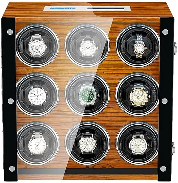 Automatic Watch Winder 9 0 With Quiet Motor And 5 Rotation Modes Blue Led Light LCD display Display Remote Control Winding Jewelry Box