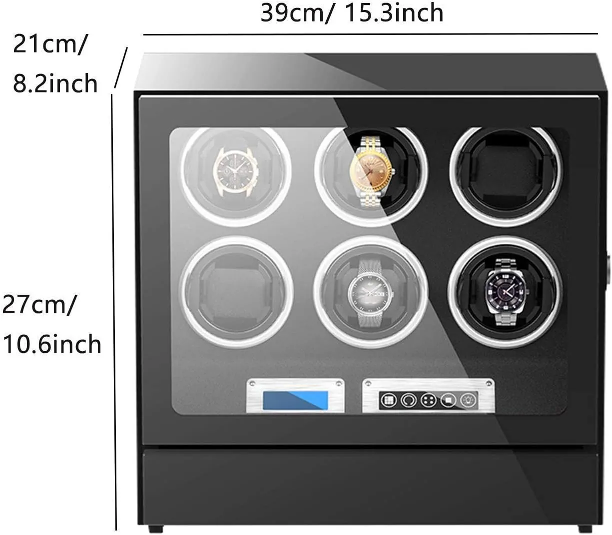 Automatic Watch Winder Box 6 Adjustable Watch Pillows Touch Display Screen LED Light Quiet Motor for Man Women Watches (Black)