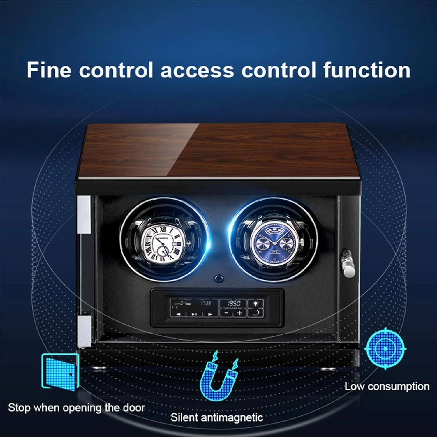 Automatic Watch Winder Double Watch Winder Box LCD Touch Screen Display Built-in Illumination Silent Motor Wood Shell AccessoriesWhite