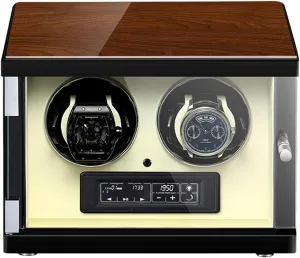 Automatic Watch Winder Double Watch Winder Box LCD Touch Screen Display Built-in Illumination Silent Motor Wood Shell AccessoriesWhite