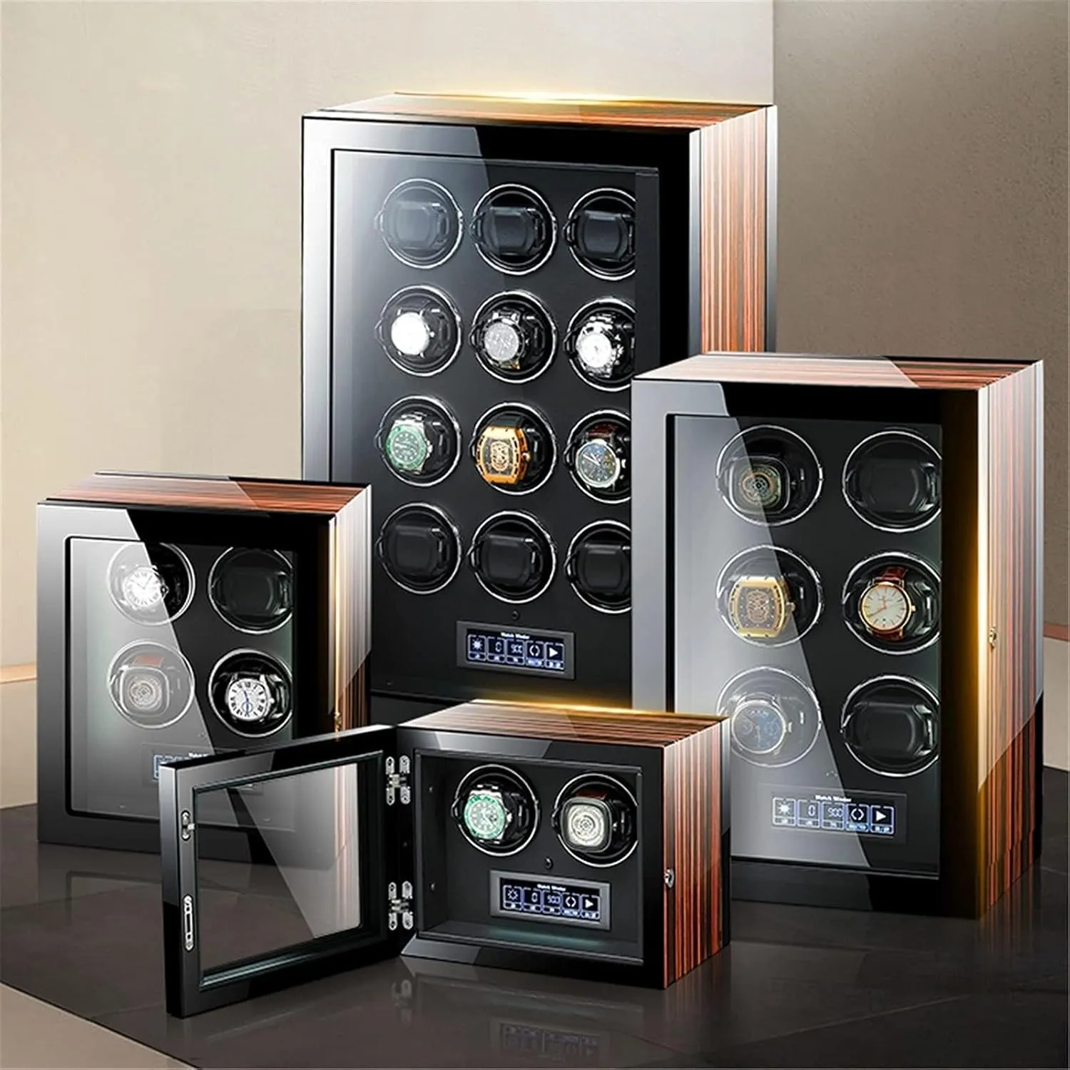 Automatic Watch Winder with Remote Control, 5 Rotation Modes, Ultra-Quiet Motor, LCD Display & LED Lighting, AC Adapter or Battery Powered - 24 Epitope(12 epitope)