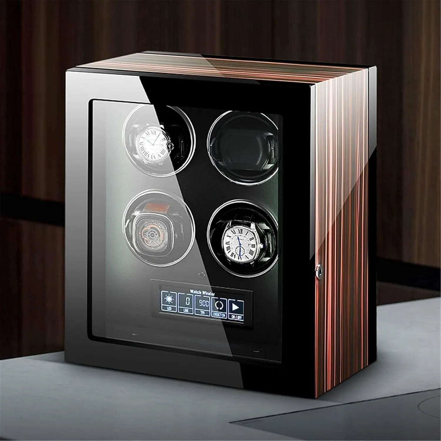 Automatic Watch Winder with Remote Control, 5 Rotation Modes, Ultra-Quiet Motor, LCD Display & LED Lighting, AC Adapter or Battery Powered - 24 Epitope(12 epitope)