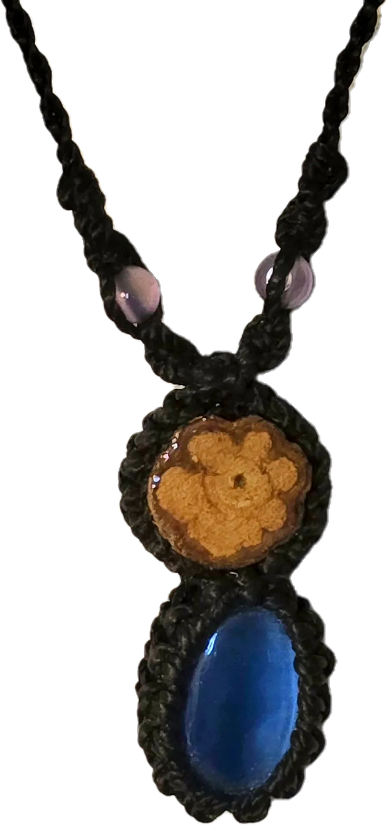 Ayahuasca vine and translucent tiger eye macrame necklace