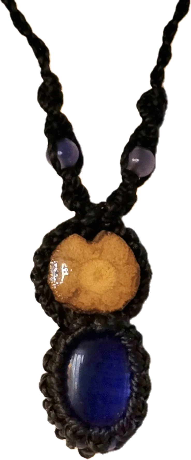 Ayahuasca vine and translucent tiger eye macrame necklace
