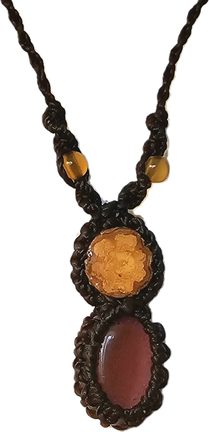 Ayahuasca vine and translucent tiger eye macrame necklace