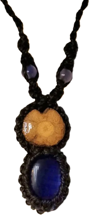 Ayahuasca vine and translucent tiger eye macrame necklace