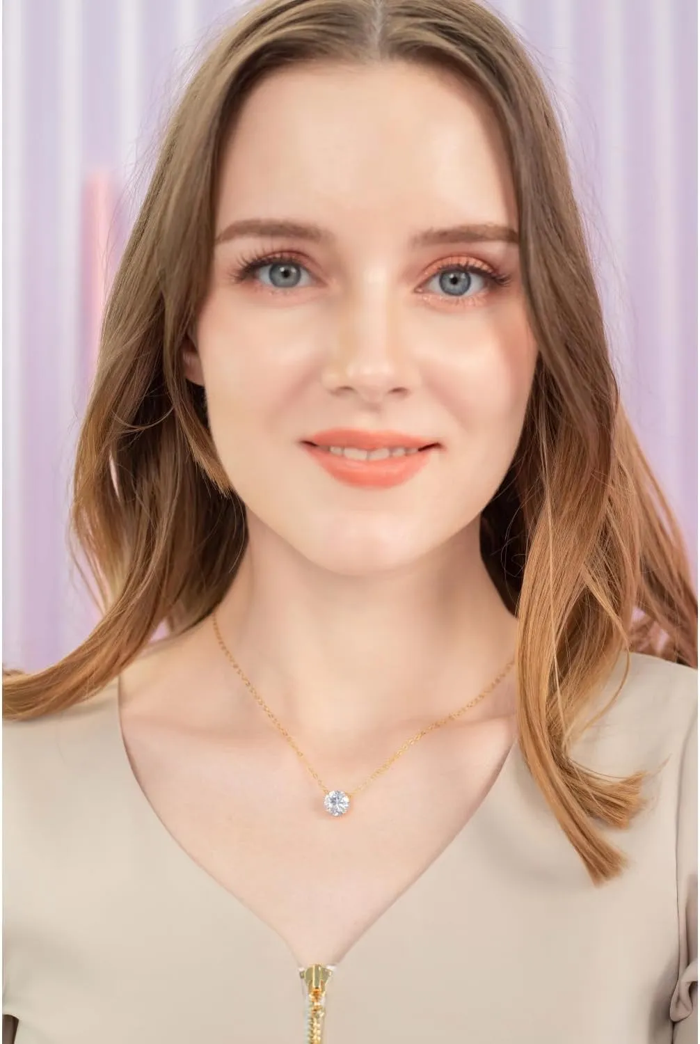 B. BRILLIANT Dainty Solitaire Pendant Necklace for Women with Jewelry Gift Box  CZ Short Choker Collar Necklace - Round Cubic Zirconia Sterling Silver Necklaces