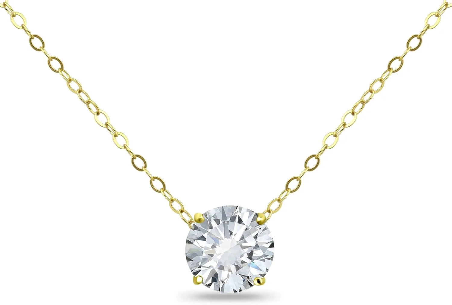 B. BRILLIANT Dainty Solitaire Pendant Necklace for Women with Jewelry Gift Box  CZ Short Choker Collar Necklace - Round Cubic Zirconia Sterling Silver Necklaces