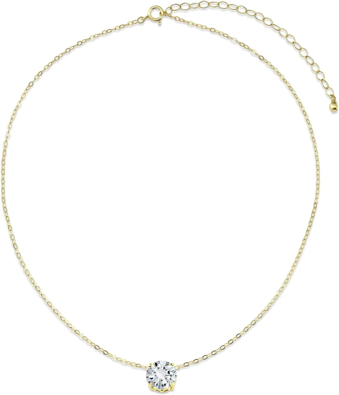 B. BRILLIANT Dainty Solitaire Pendant Necklace for Women with Jewelry Gift Box  CZ Short Choker Collar Necklace - Round Cubic Zirconia Sterling Silver Necklaces