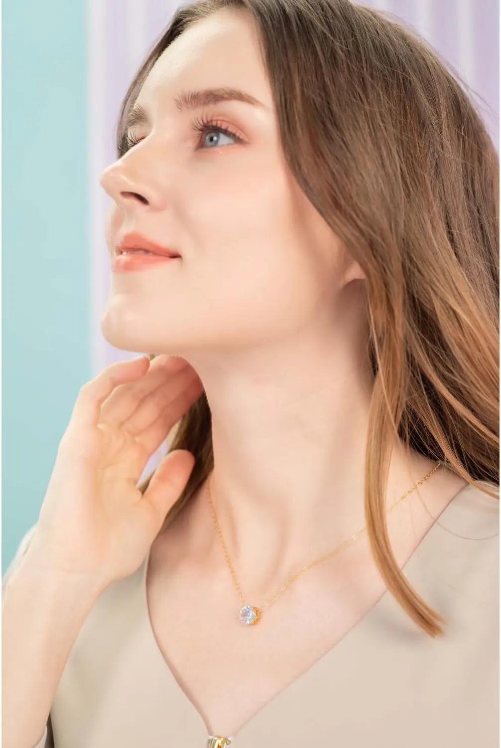 B. BRILLIANT Dainty Solitaire Pendant Necklace for Women with Jewelry Gift Box  CZ Short Choker Collar Necklace - Round Cubic Zirconia Sterling Silver Necklaces