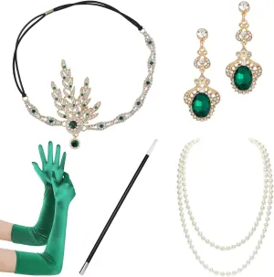 BABEYOND 1920s Accessories for Women - Flapper Feather Headband Headpiece for Women Pearl Necklace Gloves Earrings
