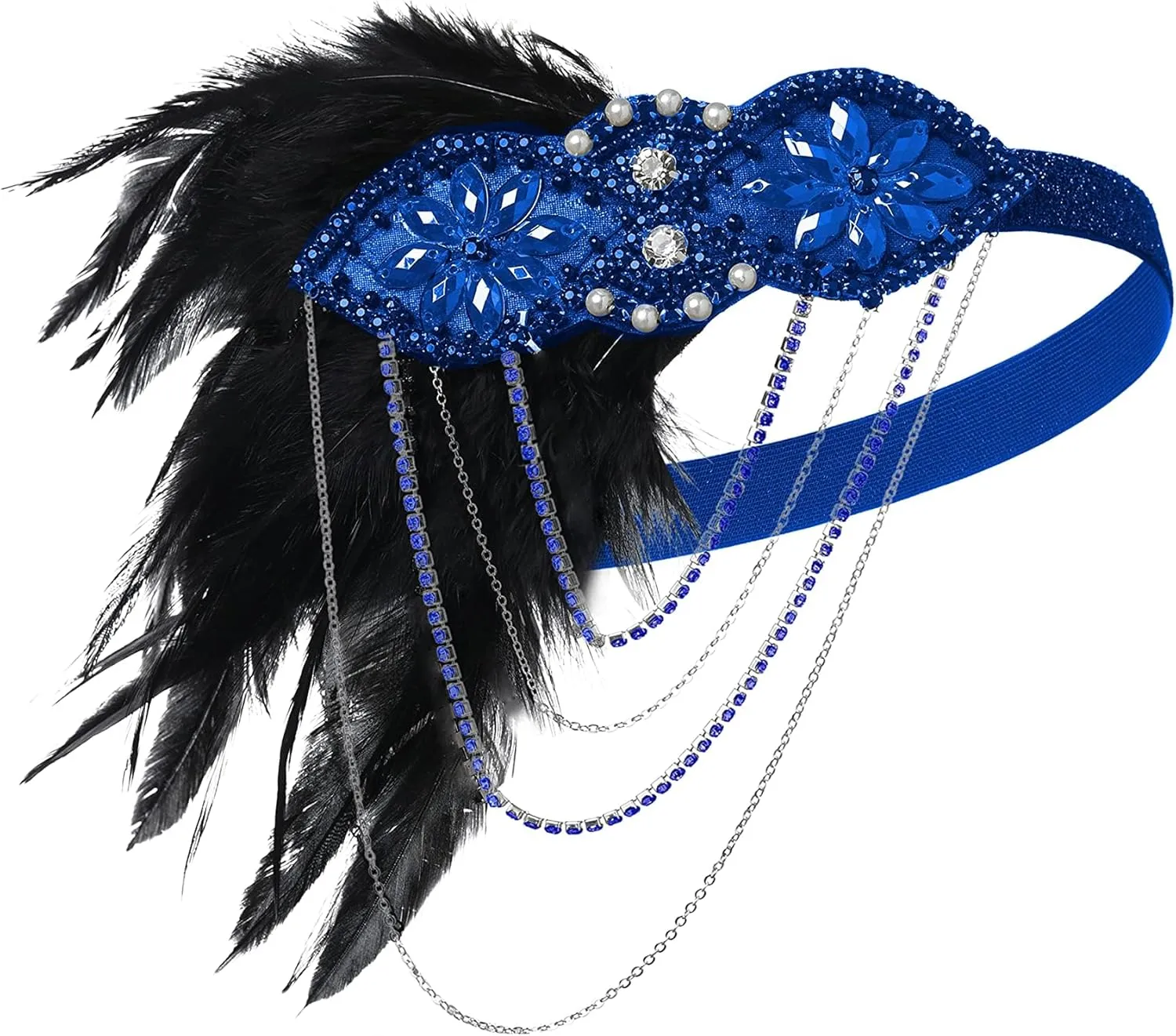 BABEYOND 1920s Accessories for Women - Flapper Headpiece Feather Great Gatsby Accessories for Women Pearl Necklace Gloves