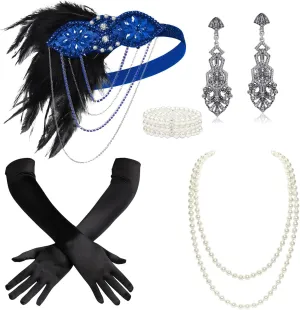 BABEYOND 1920s Accessories for Women - Flapper Headpiece Feather Great Gatsby Accessories for Women Pearl Necklace Gloves