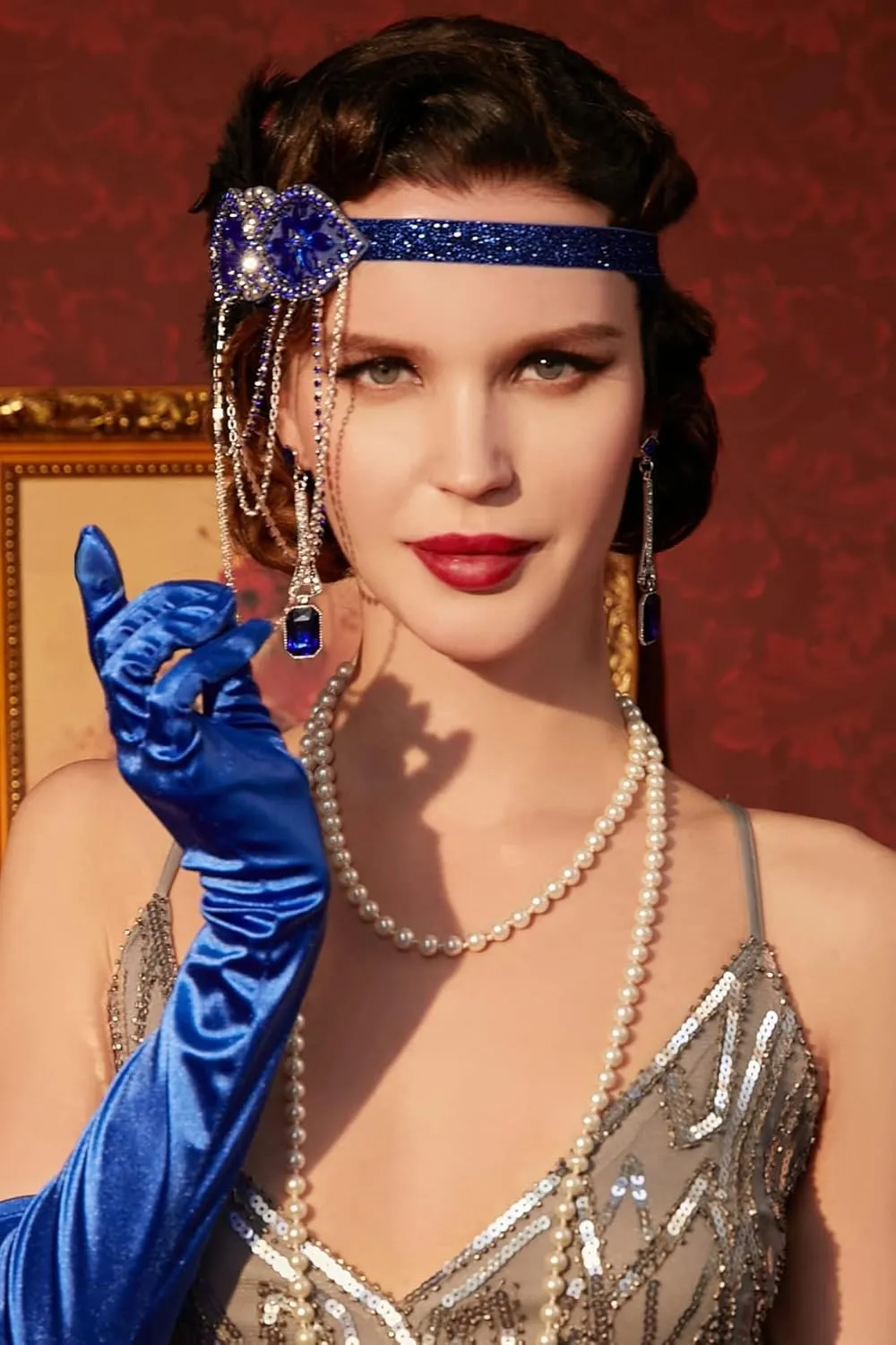 BABEYOND 1920s Accessories for Women - Flapper Headpiece Feather Great Gatsby Accessories for Women Pearl Necklace Gloves
