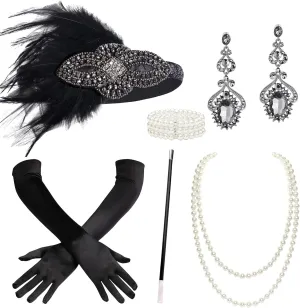 BABEYOND 1920s Accessories for Women - Flapper Headpiece Great Gatsby Accessories for Women Pearl Bracelet Necklace Gloves