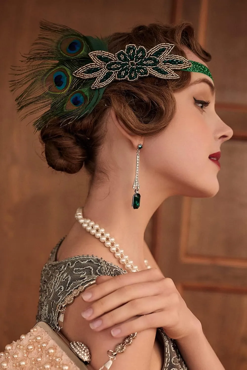 BABEYOND 1920s Accessories for Women - Flapper Headpiece Great Gatsby Accessories for Women Pearl Bracelet Necklace Gloves