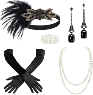 BABEYOND 1920s Accessories for Women - Flapper Headpiece Great Gatsby Accessories for Women Pearl Bracelet Necklace Gloves