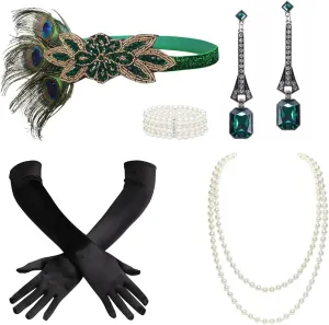 BABEYOND 1920s Accessories for Women - Flapper Headpiece Great Gatsby Accessories for Women Pearl Bracelet Necklace Gloves