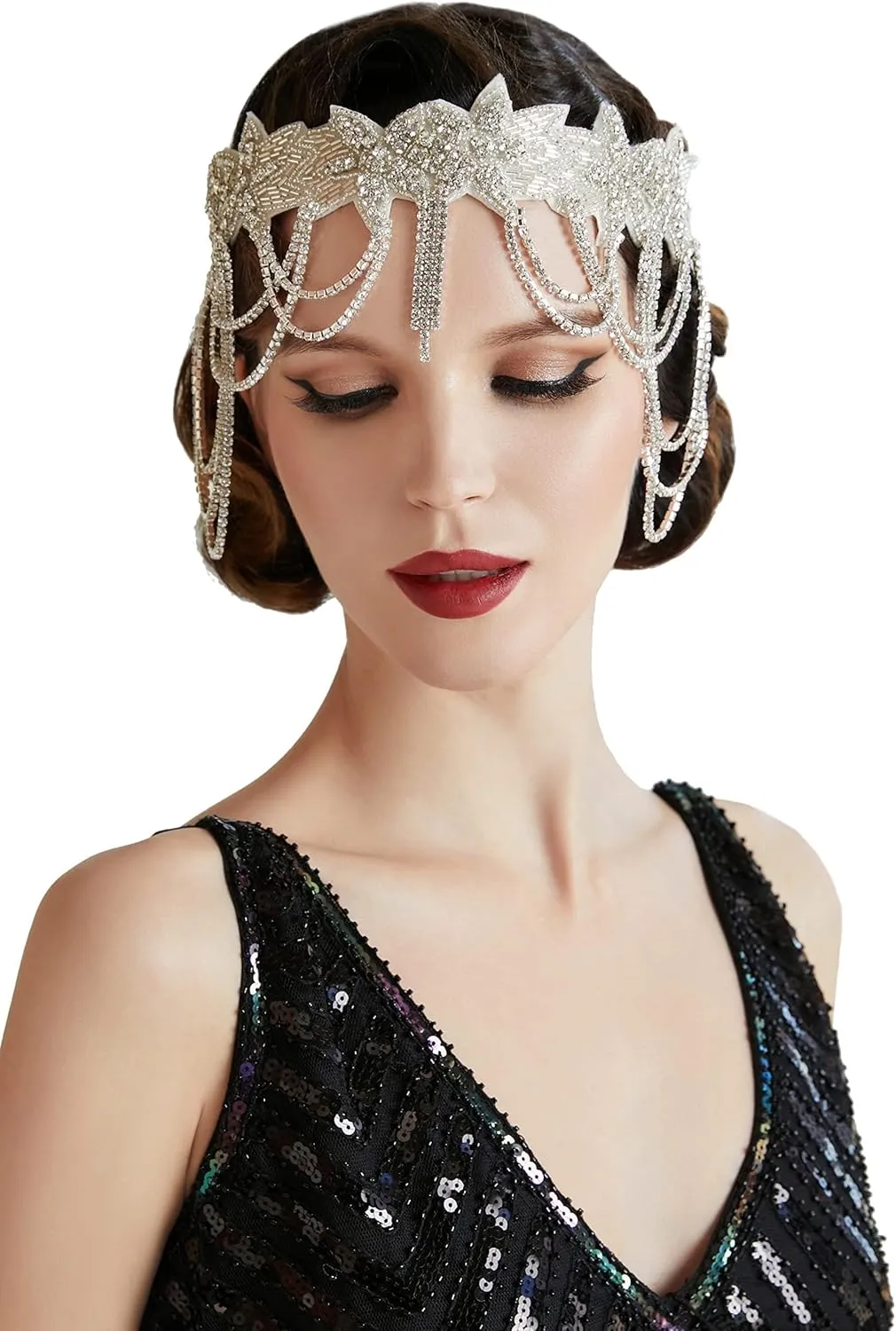 BABEYOND 1920s Accessories for Women - Great Gatsby Accessories Flapper Headband Headpiece Pearl Necklace Gloves for Women