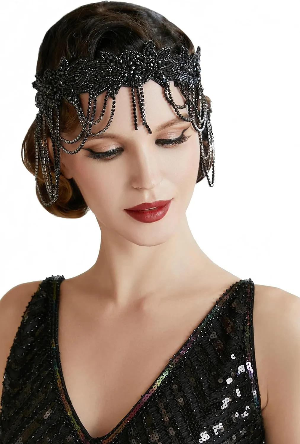 BABEYOND 1920s Accessories for Women - Great Gatsby Accessories Flapper Headband Headpiece Pearl Necklace Gloves for Women