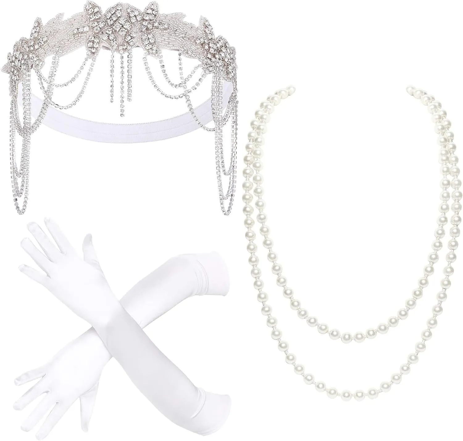 BABEYOND 1920s Accessories for Women - Great Gatsby Accessories Flapper Headband Headpiece Pearl Necklace Gloves for Women
