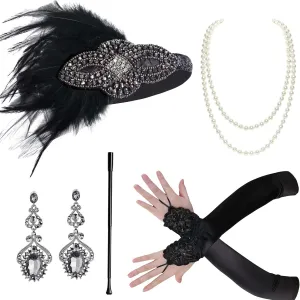 BABEYOND 1920s Flapper Accessories Gatsby Costume Accessories Set 20s Flapper Headband Pearl Necklace Gloves Plastic Holder for Women