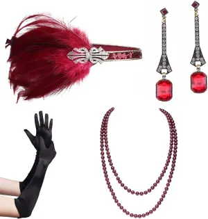 BABEYOND 1920s Flapper Accessories Set Gatsby Costume Accessories 20s Flapper Headband Pearl Necklace Gloves Holder