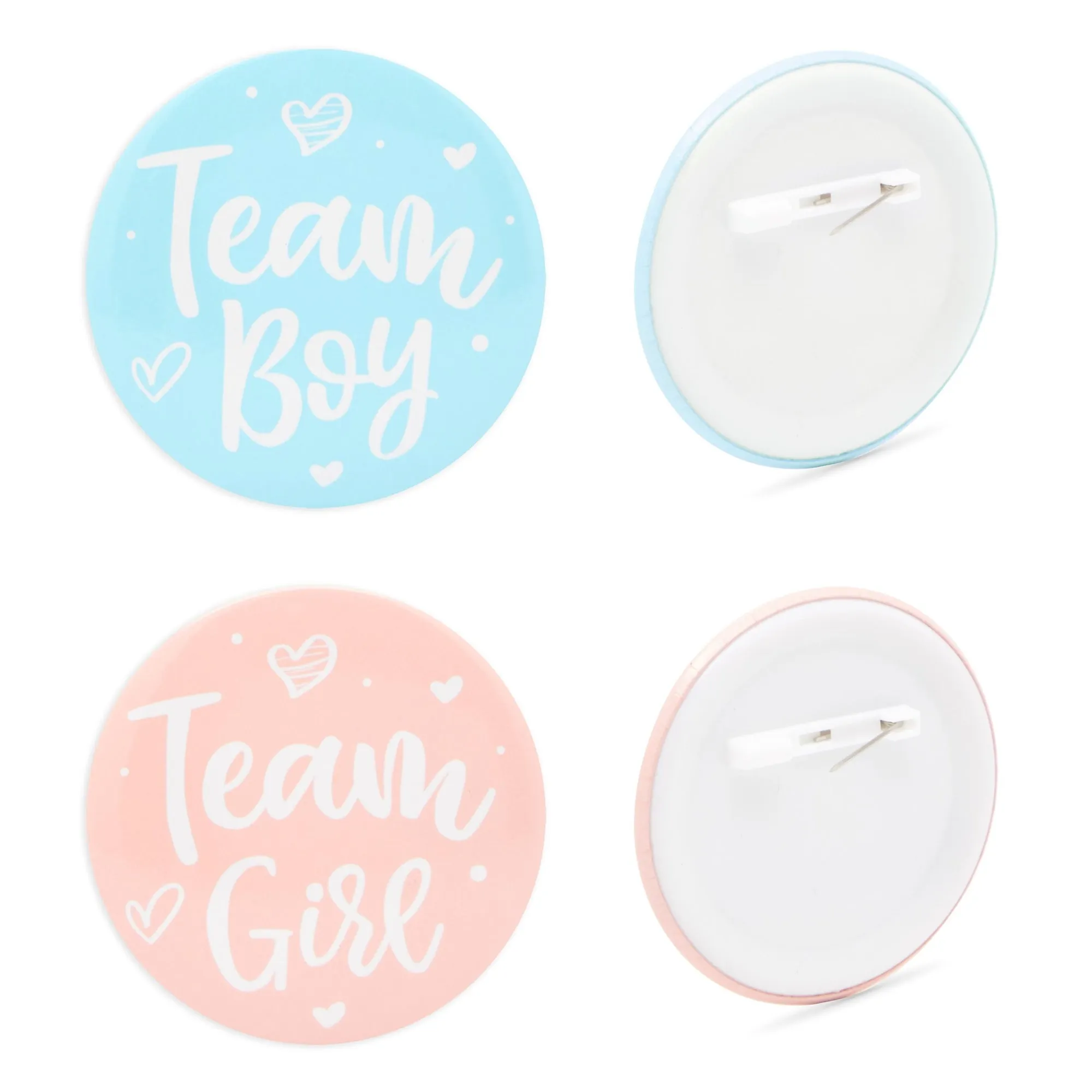 Baby Gender Reveal Party Favors, Team Boy and Girl Button Pins, Bead Necklaces (48 Pieces)