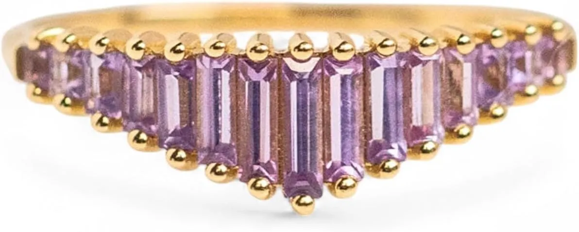 Baguette Cut Purple Amethyst Unique Yellow Gold Plated Engagement Ring February Birthstone Women Promise Jewelry Proposal Gift for Girlfriend BY DBESTSTUDIO