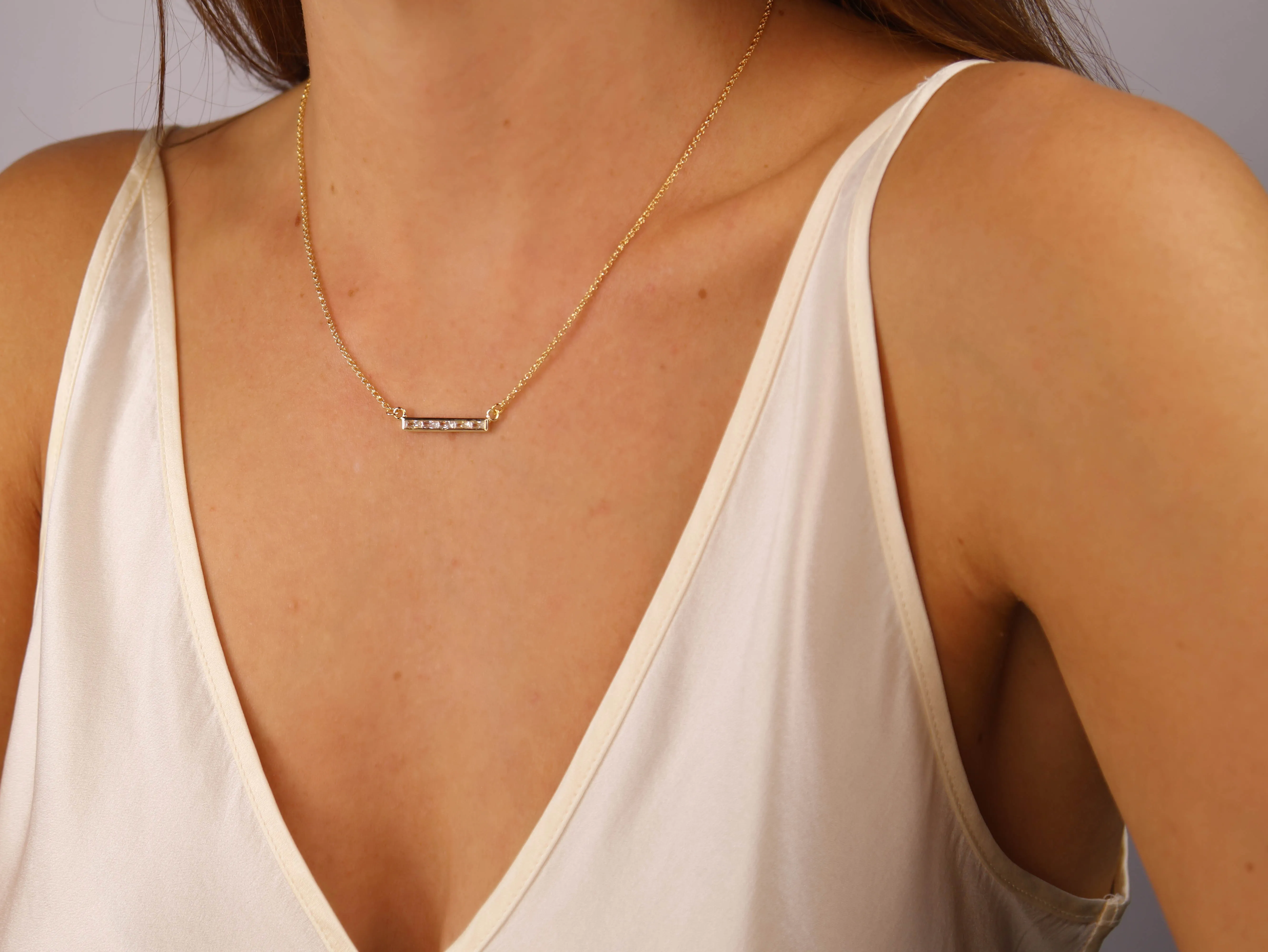 Baguette CZ Bar Necklace